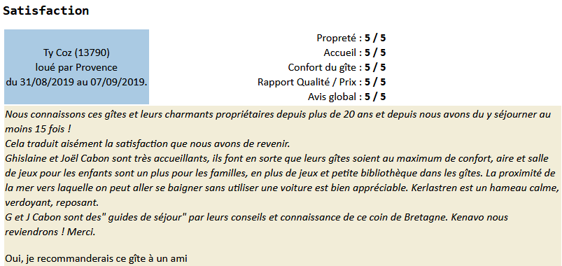 Avis clients 13790 2019 semaine 36